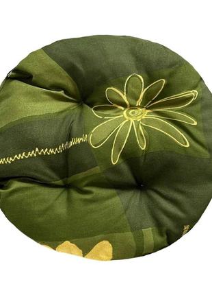 Подушка для стула, кресла, табуретки 30х8 зеленая в цветы