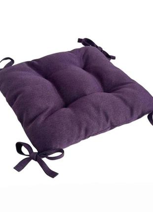 Подушка с завязками на стул, табуретку, кресло 35х35х8 фиолетовая3 фото