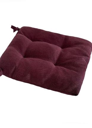 Подушка на стілець, табуретку, крісло на двох зав'язках 35х35х8 бордового кольору3 фото