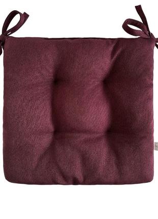 Подушка на стілець, табуретку, крісло на двох зав'язках 35х35х8 бордового кольору1 фото