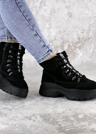 Жіночі зимові черевики чорні hank4 фото