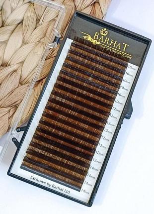 Ресницы для наращивания коричневые единичные barhat lashes dark brown (18 линий) в 0.10 14