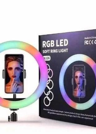 Кольцевая led селфи лампа rgb,26 см, разноцветная+белый, usb1 фото