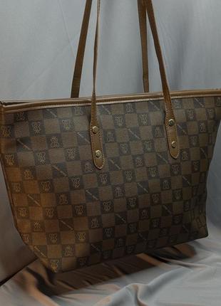 Качественная большая женская сумка, модная сумочка  тоут экокожа люкс белый-коричневый5 фото