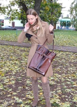 Велика шкіряна жіноча сумка шопер коричнева, большая кожаная женская сумка шопер коричневая2 фото