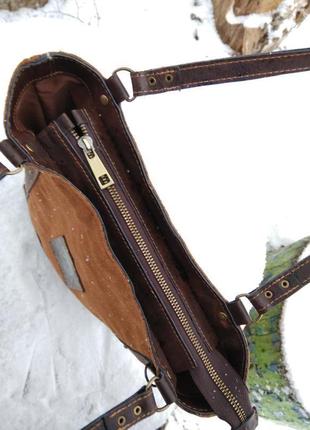 Велика шкіряна жіноча сумка шопер коричнева, большая кожаная женская сумка шопер коричневая замшевая4 фото
