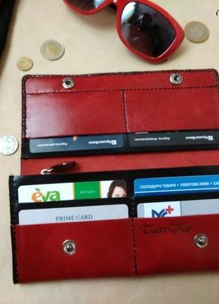 Червоний шкіряний гаманець, жіночий гаманець, кожаный кошелек, красный кошелек, женский кошелек1 фото