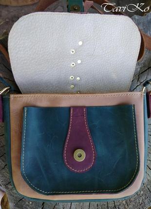 Женская сумка из крейзи хорс, разноцветная сумка, жіноча сумка, шкіряна сумка,  різнокольорова сумка4 фото