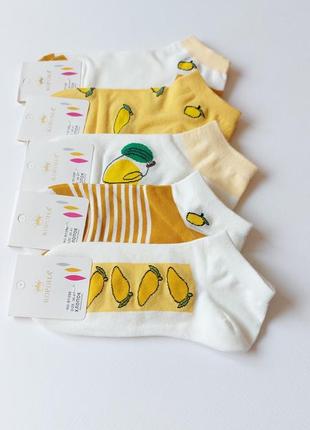 Набор женских коротких носков 5 пар с лимончиками