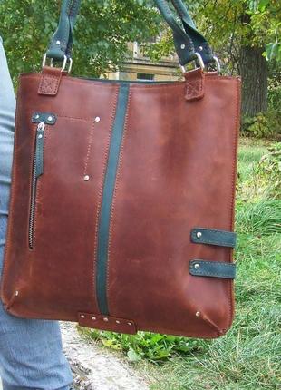 Кожаная сумка шопер, женская сумка тоут, коричневая сумка, шкіряна жіноча сумка шкіряний шопер, тоут5 фото