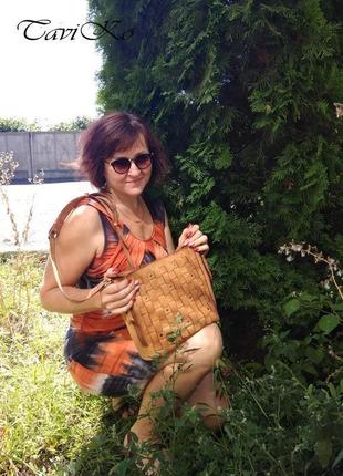 Жіноча шкіряна сумка, сумка на плече, светлая сумка, женская кожаная сумка, плетеная кожаная сумка4 фото