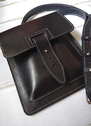 Мужская кожаная сумка, черная сумка, шкіряна сумка, чоловіча чорна сумка, шкіра краст, кросбоді