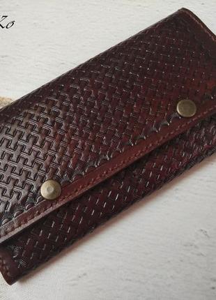 Коричневий шкіряний гаманець, жіночий гаманець з тисненням, кожаный кошелек, коричневый кошелек