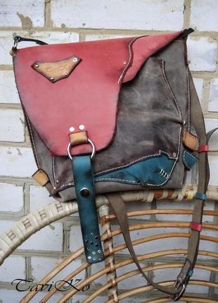 Коричневая сумка оригинальная кожаная сумка crazy horse разноцветная сумка, женская сумка, кросбоді1 фото