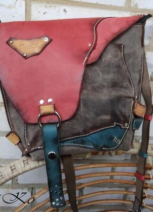 Коричнева сумка, оригінальна шкіряна сумка, crazy horse, різнобарвна сумка, жіноча сумка, crossbody6 фото