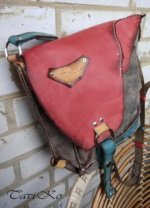 Коричнева сумка, оригінальна шкіряна сумка, crazy horse, різнобарвна сумка, жіноча сумка, crossbody4 фото