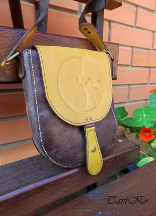 Кожаная женская сумка, коричневая круглая сумка, коричнева жіноча сумка, шкіряна кругла сумка5 фото