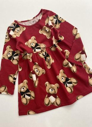 Червона сукня з довгими рукавами/ведмедиками/принт ведмедики на дівчинку 2 роки/4-6 років h&m