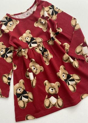 Червона сукня з довгими рукавами/ведмедиками/принт ведмедики на дівчинку 2 роки/4-6 років h&m2 фото