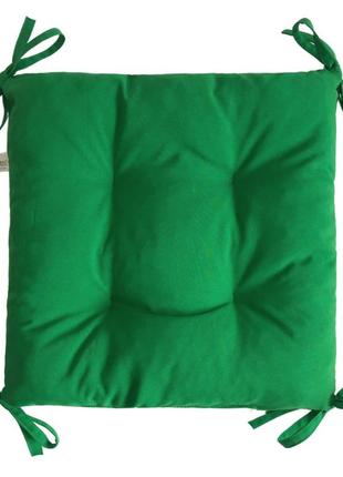 Подушка з зав'язками для стільця, крісла, табуретки 30х30х8 зелена1 фото
