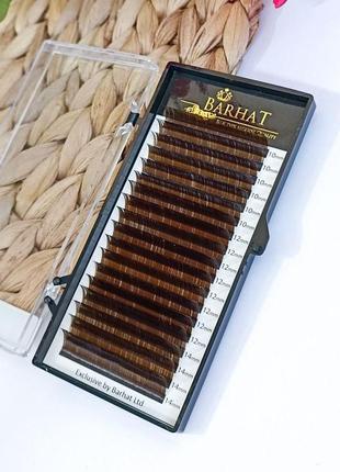 Ресницы для наращивания коричневые единичные размеры  barhat lashes  dark brown (18 линий) в 0.07 122 фото