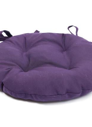 Подушка круглая фиолетовая на стулья, кресла, табуретки 45х8 с двумя завязками2 фото