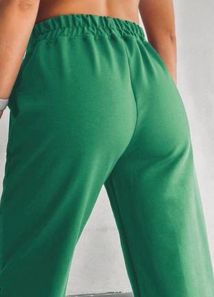 Женские брюки двунить свободного кроя высокая посадка пояс на резинке боковые карманы6 фото