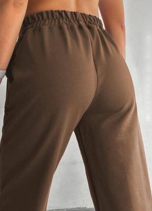 Женские брюки двунить свободного кроя высокая посадка пояс на резинке боковые карманы5 фото