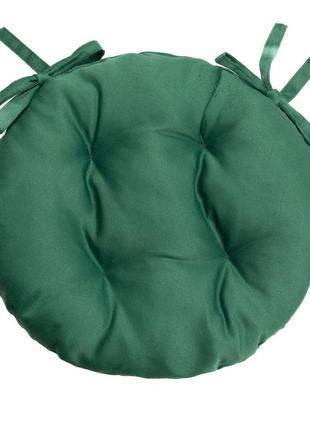 Подушка тёмно зелёная круглая для стула, кресла, табуретки 50х8 на двух завязках1 фото