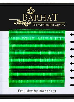 Ресницы для наращивания barhat lashes цветные color lash "зеленый" микс длин с 0.10 9-12 (8 линий)