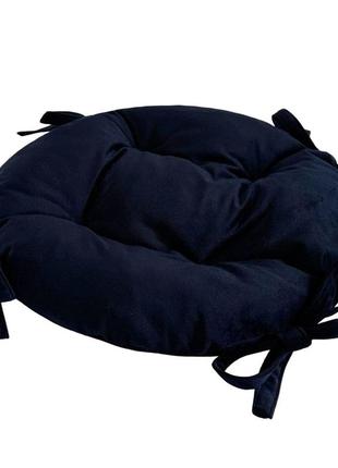 Подушка на стілець, крісло, табурет 40х8 з зав'язками велюровая темно синя2 фото
