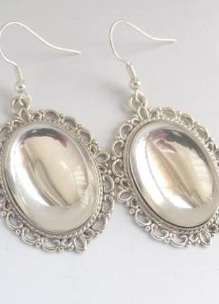 Серьги c кабошонами preciosa 25х18мм crystal филигранные. скидка