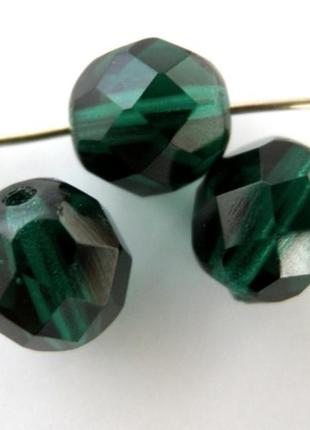 Бусины чешские стеклянные граненые 10mm изумрудные 50730. 10шт