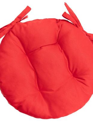 Подушка красная круглая на двух завязках для стула, кресла, табуретки 45х8