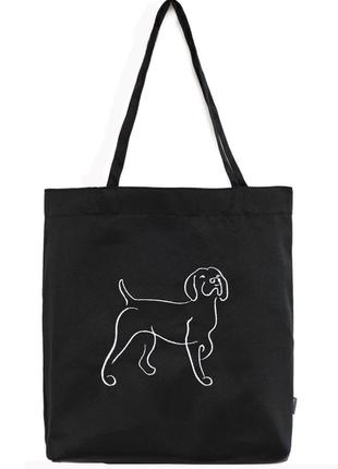 Эко сумка тканевая с вышитым рисунком собачка черная