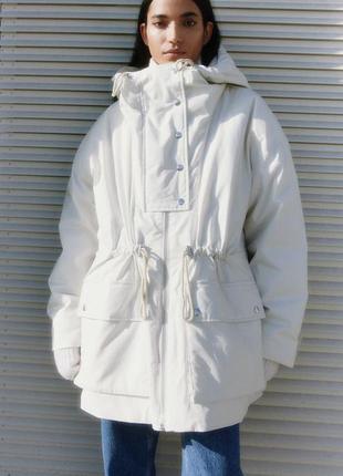 Белая беж оверсайз куртка парка h&amp;m premium пуховик cos с капишоном arket massimo other stories1 фото
