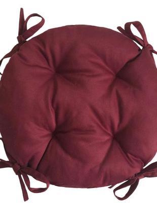 Подушка на стул, кресло, табурет круглая 45х8 на завязках бордового цвета1 фото