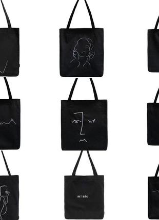 Еко-сумка шоппер чорна з вишитим малюнком ніжність4 фото