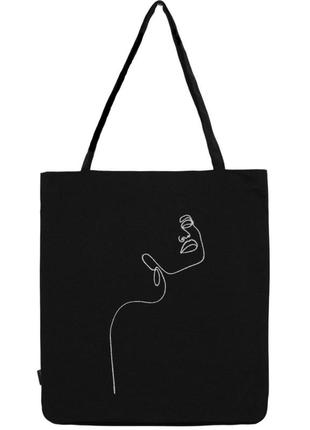 Эко-сумка шоппер черная с вышитым рисунком нежность