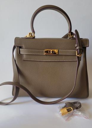 Шкіряна сумка аля  hermes kelly,28 см,кава2 фото