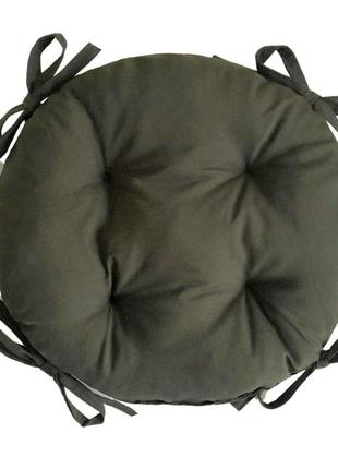 Подушка круглая для стула кресла, табуретки 30х8 темный хаки на завязках
