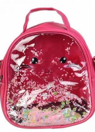 Дитячий прозорий рюкзак котик (малиновий)