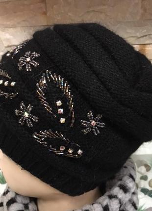 Зимова жіноча шапка в'язана, розмір 55-57, вовняна3 фото