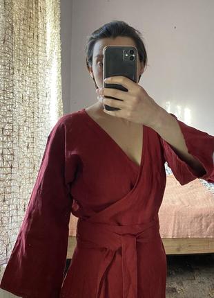 Льняное платье-кимоно