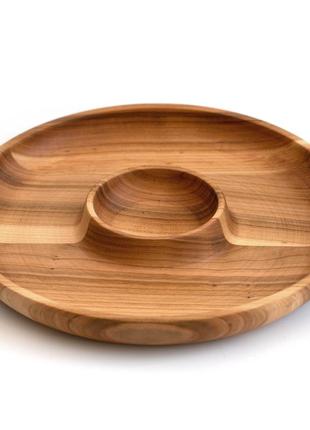 Тарелка менажница круглая деревянная для подачи блюд 30 см дуб2 фото