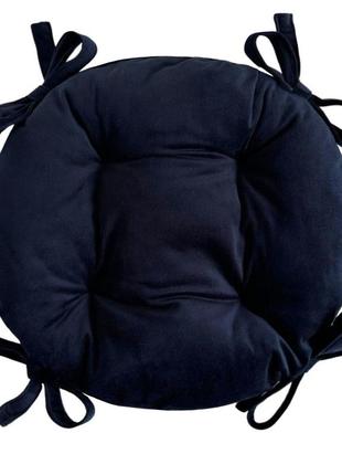 Подушка на стілець, крісло, табурет 35х8 темно синя велюр з зав'язками1 фото