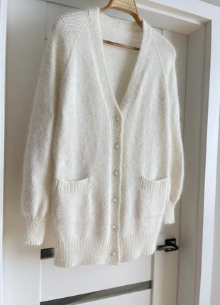 Базовый кардиган из пуха норки в тепло-белом колоре