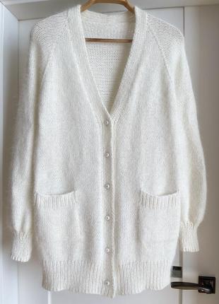 Базовый кардиган из пуха норки в тепло-белом колоре