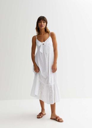 Шикарный белый сарафан платье плаття  new look прошва выбитый вышитый модный стильный3 фото