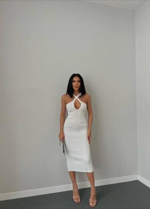 Вʼязана біла сукня з відкритим декольте довжини міді туреччина преміум xs s m l 42 44 463 фото